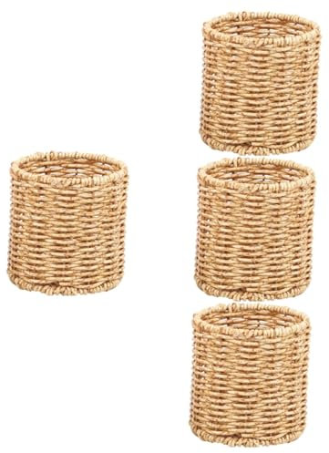 HAPINARY 4pcs Imitation Rattan Woven Pen Holder Capacity Round Desktop Storage Container for Office School and Home Decorative Pencil Holder for Organizing Brushes and Stationery
