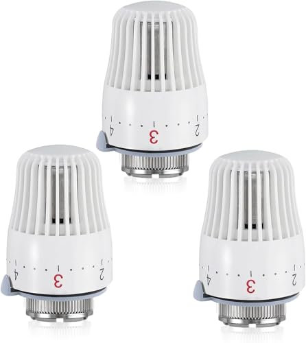 Funmo 3 cabezales termostáticos, válvula de radiador M30 x 1,5, termostato para radiador, cabezal de repuesto, regulador de calefacción, válvula termostática para oficina o casa (blanco)