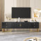 LuxeLiving Meuble TV bas de 175 cm de long avec 4 tiroirs et portes pour téléviseur jusqu'à 75 - Support TV avec pieds en métal doré et poignée - Noir