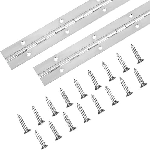 2 Pcs 12 Inch Continuous & Piano Hinges with 24pcs Screws, Stainless Steel Continuous Hinge with Holes, Heavy Duty Polished Continuous Folding Width Piano Hinges for Boats Cabinets Storage Box
