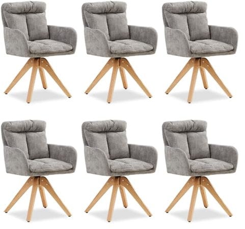 Homestyle4u 2853, Esszimmerstühle 6er Set Samt drehbar Küchenstühle mit Armlehne Polsterstühle Grau Drehstühle Esstisch