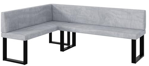 MEBLINI Eckbank für Esszimmer - Küchenbank - Essecke - Sitzecke Küche - Toni - U-Beine 142x196x87cm Links - Hellgrau Samt