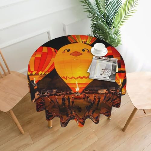 Runde Tischdecke mit Heißluftballon-Beleuchtung, 152 cm, abwischbar, wasserdicht, florale Tischdecke für drinnen und draußen, geeignet für Esszimmer, Couchtisch, Garten, Hochzeit und Picknick