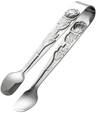 Mini Sugar Tongs, Stainless Steel Serving Tool - Rose Sugar Cube Tongs for Home, BBQ, Kitchen, Restaurant (Silver)