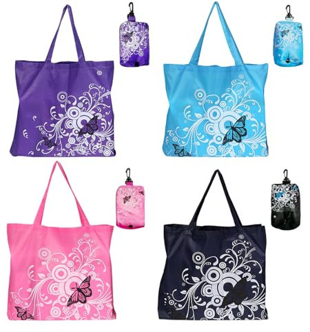 UILYNIU 4 Stück Faltbare Einkaufstaschen Wiederverwendbar Einkaufstasche Einkaufsbeutel, Umweltfreundliche Tragbare Leichte Kapazität Einkaufsbeutel für Den Täglichen Einkauf, Großem Kapazität (4PCS)