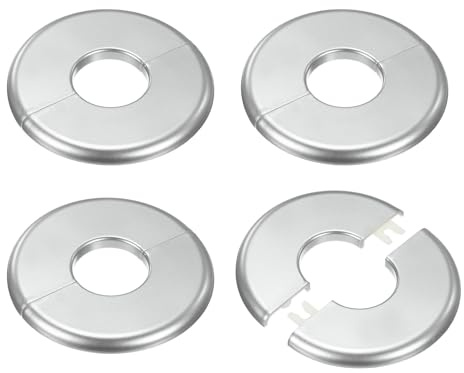 M METERXITY 4er-Pack Wand-Split-Flansch für Wasserrohr/Wasserhahn Silberton | Runde Selbstklebende Abdeckplatten, Für 1, 3 Zoll / 32 mm Außendurchmesser Rohr ABS
