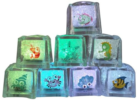 Leuchtwürfel Badewanne,Badespielzeug Leuchtend,Led Eiswürfel Badewannenspielzeug Baby ,Mehrfarbige Leuchtende Eiswürfel mit Meeresmuster,Sensorisches Badespielzeug für Baby Geschenk (8 pcs)