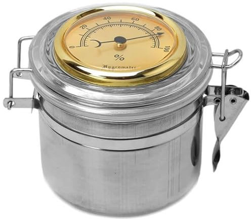 Vorratsdose für Pfeifentabak, Humidor für Zigarren aus Edelstahl mit Hygrometer und Luftbefeuchter, tragbare luftdichte Tabakdose mit Schloss, Tabakdose, Zigarrenhumidor