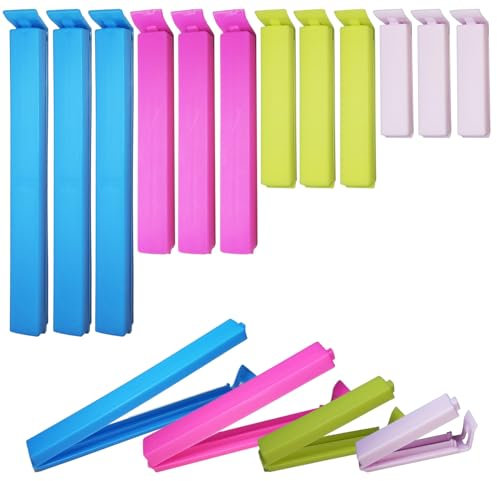 TrueIsland 4 Sizes Food Clips, 14/11/8/6 cm Bag Sealing Clips for Food Storage, 16 PCS Kitchen Freezer Pegs for Sandwich Bread Chip Vegetable Staying Fresh