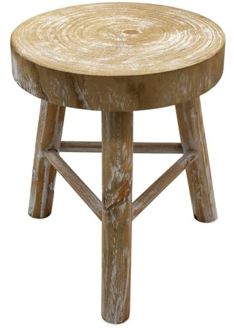 Spetebo Holz Blumenhocker mit 3 Beinen, White Washed, Ø 35 cm, Massivholz | Rund, Shabby Chic, Pflanzenständer, Dekohocker, Mini Beistelltisch