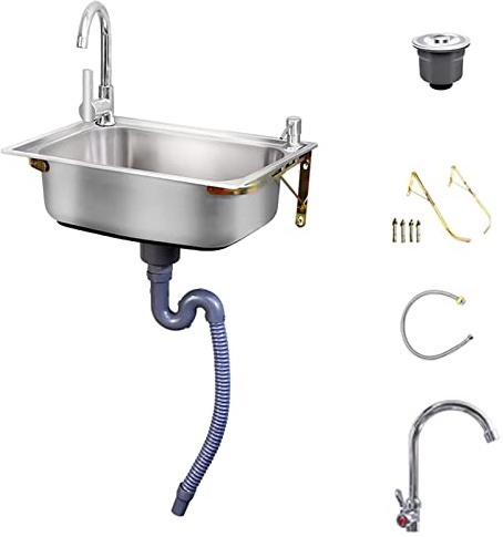 Wall-Mounted sinkstainless Steel,Stainless Kitchen Sink,Garage Sink,304 Stainless Steel Kitchen Sink Single Bowl Suitable for Outdoor, Kitchen, Restaurant, Garage, Hotel (Size : 48 * 35cm)