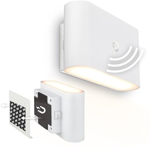 BRILONER Sticklights - LED Wandleuchte ohne Stromanschluss und ohne Bohren mit Bewegungsmelder, Akku, magnetisch abnehmbar, Wandlampe zum Kleben, Leselampe, Flurlampe, 16x9,5x6,5 cm, Weiß