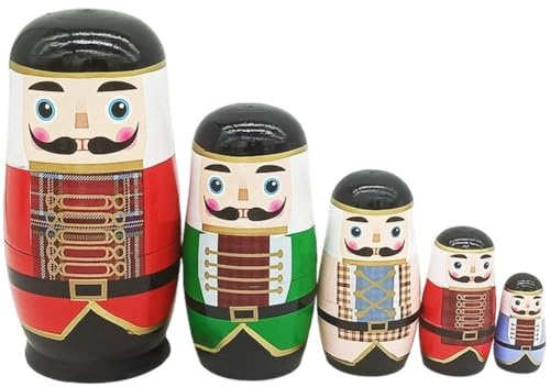 HiyyFloy 5 Stück Russische Matrjoschka-Puppen, Handgefertigt, Nussknacker-Set Aus Holz, Für Kinder, Weihnachten, Geburtstag, Spielzeug, Geschenk