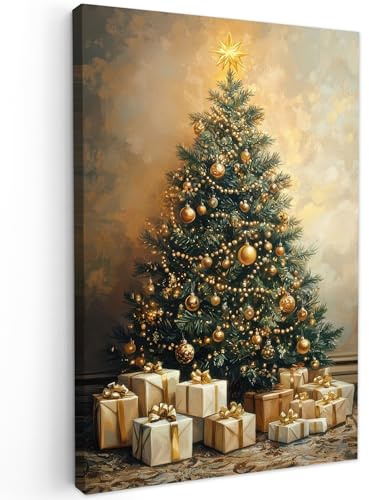 MuchoWow© Stampe Su Tela Quadro Soggiorno Quadri Camera Da Letto Moderni | 20x30 cm - Accessori Salotto Poster Parete Con Cornice Decorazione Regali Natilizie Muro Albero di Natale