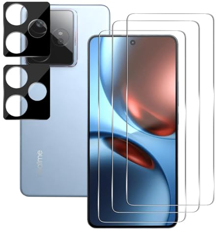 Rnnmeeko Protector de Pantalla y Protector de Lente de Cámara para Realme GT 7/GT 7T 5G, 3+2 Piezas, Vidrio Templado 9H, Sin Burbujas y Antihuellas
