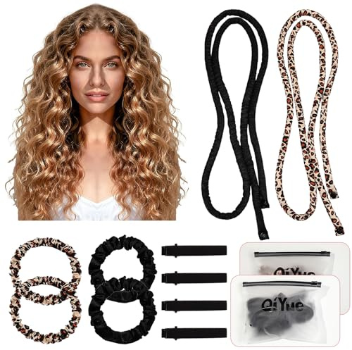 2St Hheatless Curls Band Lockenband üBer Nacht Heatless Curls Seide | Lockenband Geeignet für die Verwendung Während des Schlafs Geeignet für Langes Kurzes Haar (Schwarz+Kaffee-Leopardenmuster)