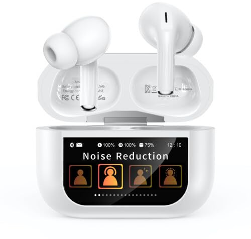 ZZU Wireless Earbuds, Bluetooth Ear Buds 5.4 with Smart Touch Screen, ENC Noise Cancelling Headphones with 48H Playtime, HiFi Stereo Sound, 5 EQ Modes, Lightweight Earphones for iPhone/Android – Pearl