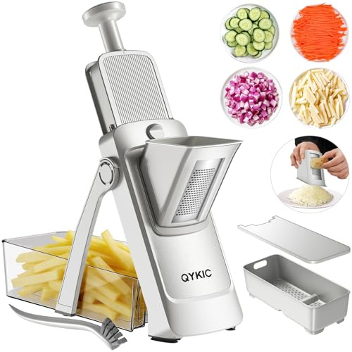 QYKIC Gemüseschneider, ONCE FOR ALL Verstellbar Gemüsehobel Mandoline Vegetable Slicer Kartoffelschneider Zwiebelschneider (Hellgrau)