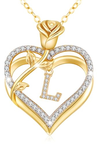 Gold Necklaces for Women Rose Pendant Jewellery Birthday Gifts for Women | Real 925 Sterling Silver/Brass Heart Necklace for Her Girlfriend Wife Valentines Anniversary Mothers Day