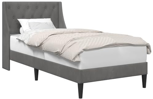 vidaXL Bettrahmen mit Kopfteil Dunkelgrau 90 x 190 cm Samt, Stylisches modernes Bettgestell aus haltbarem Sperrholz mit schickem Samtbezug für gemütlichen Schlaf