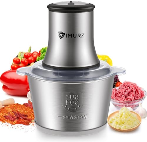 Food Processors Electric Chopper with 2L Stainless Steel Container, 2 Speed, 4 Stainless Steel Blades for Chopping Meat, Baby Food, Fruit, Vegetable, 500W（Matte silver+black）