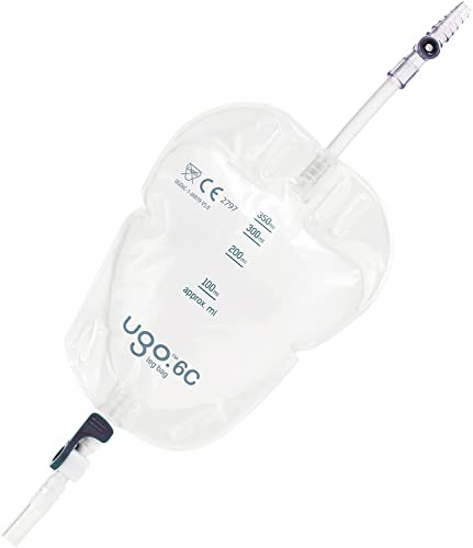 Ugo Leg Bags – Urine Drainage Bags/Catheter Leg Bags, T Tap or Lever Tap with Soft Fabric Backing and a Natural Leg-Shape Design (Pack of 10) (6C - 350ml, Short Tube, Lever Tap)