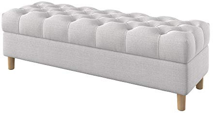 Furninero - Tiefer gepolsterter Sitzbank Sitzhocker Sitzruhe Betthocker Ottomane, mit Stauraum, Gerundete Beine, 140 cm breit, Naturel White Stoff (Licht zu reinigende), Weiß