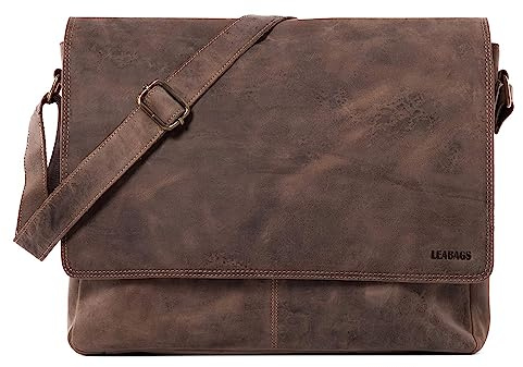 LEABAGS Messenger Bag, Acapulco Echtleder Aktentasche Herren & Damen, Leder Laptoptasche bis 15 Zoll, Umhängetasche mit Schultergurt 39 x 30 x 11 cm