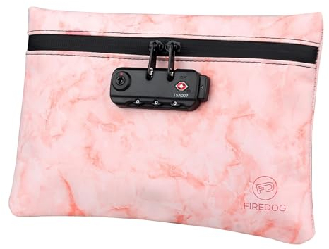 FIREDOG Geruchsdichte Tasche mit Schloss, 15,2 x 22,9 cm, geruchsdicht, für Reisen, Aufbewahrung (Marmorrot), Rot (Marble Red), Modern