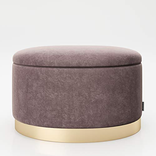 PLAYBOY ovaler Pouf mit Stauraum, goldener Fuss, Samtbezug in Rosa, Ottoman oval aus Samt, Rosa/Rose Quartz, Hocker, Sitzhocker aus Stoff mit abnehmbaren Deckel, Retro-Design, Club-Stil