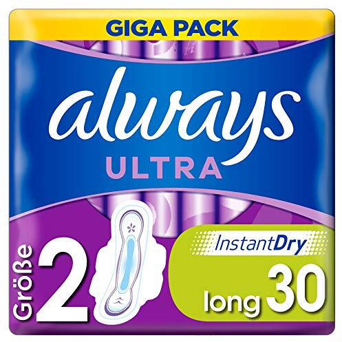 Always Ultra Women's Sanitary Pads Size 2 (30 Sanitary Towels with Wings) Giga Pack, Ultra Thin and Super Absorbent, Odour-Neutralising and Leak Protection