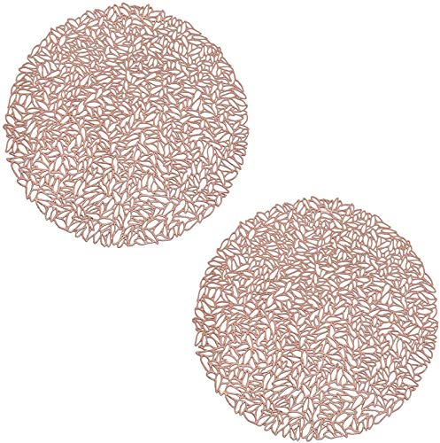 Spldsun 2 Stück Runde Tischsets, Goldenes rundes Anti-Verbrühungs-Tischset, Runde Gebrochenes Blattmuster PVC Tischset, für Teller Topflappen, Tischdekoration (Roségold)