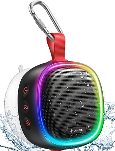 LENRUE [upgrade] 2024 Bluetooth Speaker with RGB Light, IPX7 Waterproof Portable Shower Speaker w/HD Sound, TWO Pairing, Bass, 20H Playtime, True Stereo Wireless Mini Speaker for Outdoor Party Bath