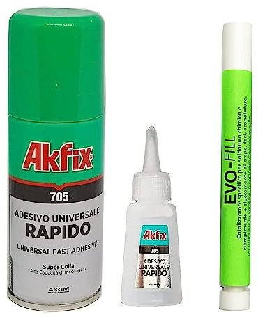 Pescaplanet Akfix 705 Colla Professionale Extra Forte 25ml con attivatore Spray da 100 ml + Fill 4g in OMAGGIOper riparazioni universali ad Alta Tenuta