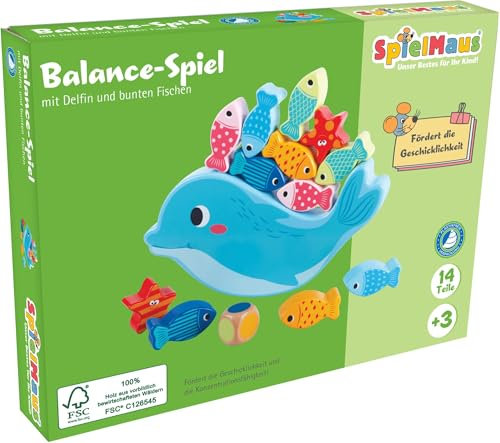 SpielMaus Holz Balance Spiel Delfin, 14 Teile Spielset