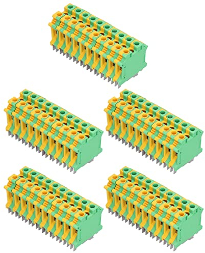 Morsettiere per montaggio su guida DIN 50Pcs 76A, morsettiere per messa a terra ignifughe a 2 canali USLKG-10