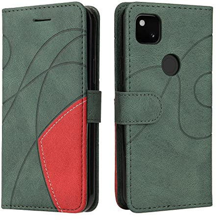 Fatcatparadise Kompatibel mit Google Pixel 4A Hülle, Leder PU Brieftasche Handyhülle Flip Case Silikon Bumper Schutzhülle Klapphülle. Lederhülle mit Kartenfächern und Standfunktion (Grün)