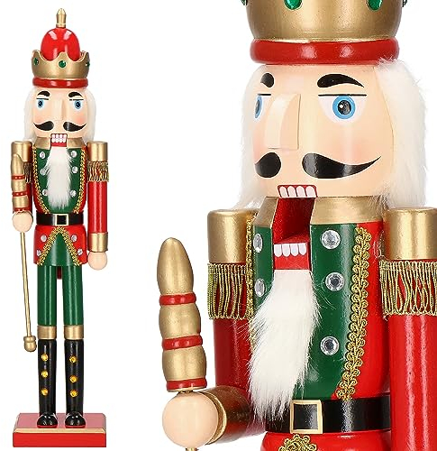 SPRINGOS Nussknacker Figur aus Holz König mit Zepter 61 cm Weihnachten Weihnachtsdekoration