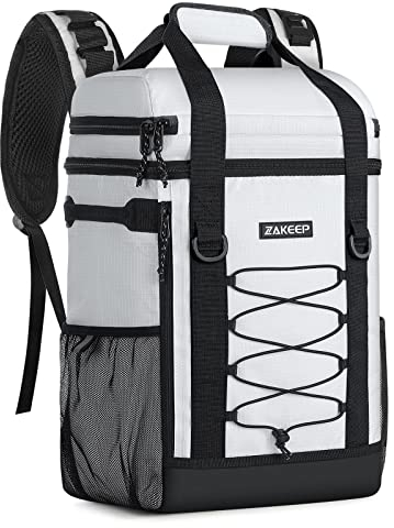 ZAKEEP Mochila enfriadora, 36 latas, Multifuncional, a Prueba de Fugas, con asa Superior Acolchada, Bolsillo de Malla para Camping, Barbacoa (Blanco)