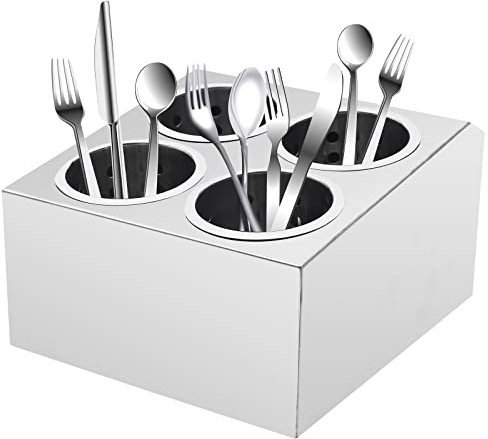 Porte-couverts de cuisine en acier inoxydable avec 4 compartiments pour ustensiles de cuisine pour ranger les couverts, la maison ou les restaurants