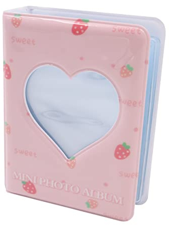 WANGCL Mini-Fotoalbum, 7,6 cm, Einsteckalbum für 7,6 cm, süßes Fotobuch, Fotopapier, Fotokartenbinder, rosa Erdbeere