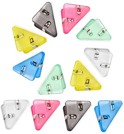 12 Stück Foldback Klammern PET Farbe Dreieck Buch Papier Ecke Clip Binder Clips für Schreibtisch Lagerung Regal Büro Desktop-Organizer Organisation Papier Eckenschutz Clips Dreieckige Büroklammern