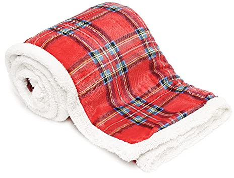 INTRECCI Plaid Coperta Morbidona Tartan con Interno in Sherpa, Coperte In Peluche Fantasia Quadri Scozzese Per Letto Divano Calde Soffici e Leggere (Tartan Rosso, Plaid 125x155 cm)