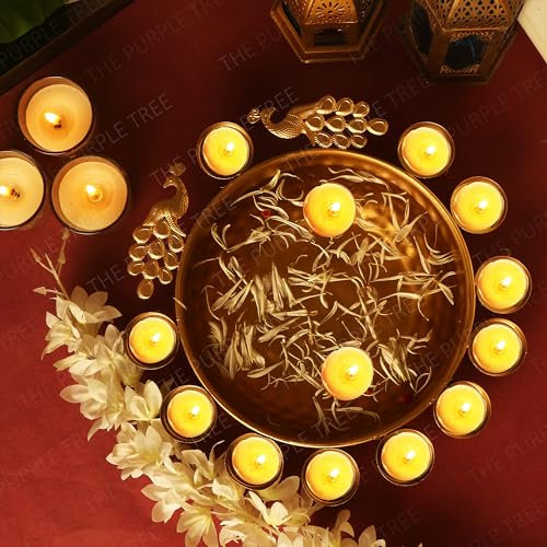 The Purple Tree Schöne handgefertigte Pfauen-Urli-Schüssel für Diwali (1,30 cm), dekorative Schale für schwimmende Blumen und Teelichter, traditionelle Urli-Schüssel, Diwali-Urli, Geschenk für Diwali