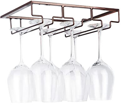 FOMANSH Support pour verres à vin – Porte-verres à pied à suspendre sous une armoire en métal avec vis, support de rangement en fer inoxydable avec 3 rangées pour cuisine, bar, restaurant Marron