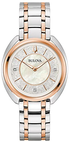Bulova Damen Armbanduhr Dimonds mit Edelstahlarmband, Gehäusedurchmesser: 34 mm, 98P219