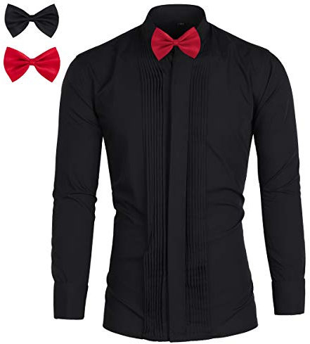 Sliktaa Smokinghemd Herren Freizeitemd kläppchenkragen Slim Mode Schmale Passform Dinner Oberhemd #Y550 Schwarz S