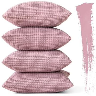 MIULEE 4er Set Kissenbezug Kissen Dekorative Kissenbezüge Kordsamt Sofakissen Dekokissen Kopfkissenbezug Couchkissen Deko Bezug für Sofa Couch Wohnzimmer Schlafzimmer Büro 45x45 cm Rosa Lila