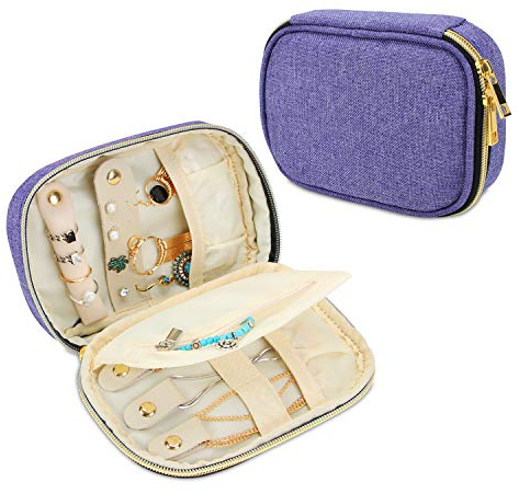 Teamoy Schmuckschatulle Organizer, Kleines Schmuck Reiseetui, Schmuck & Accessoires Halter Organizer für Halskette, Ohrringe, Ringe und mehr,Lila