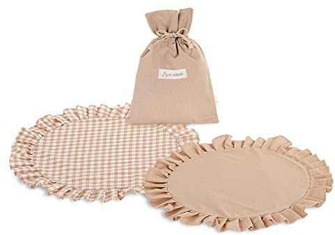 Sacchetto beige con 2 sottopiatti. Dimensioni: ø 440 mm
